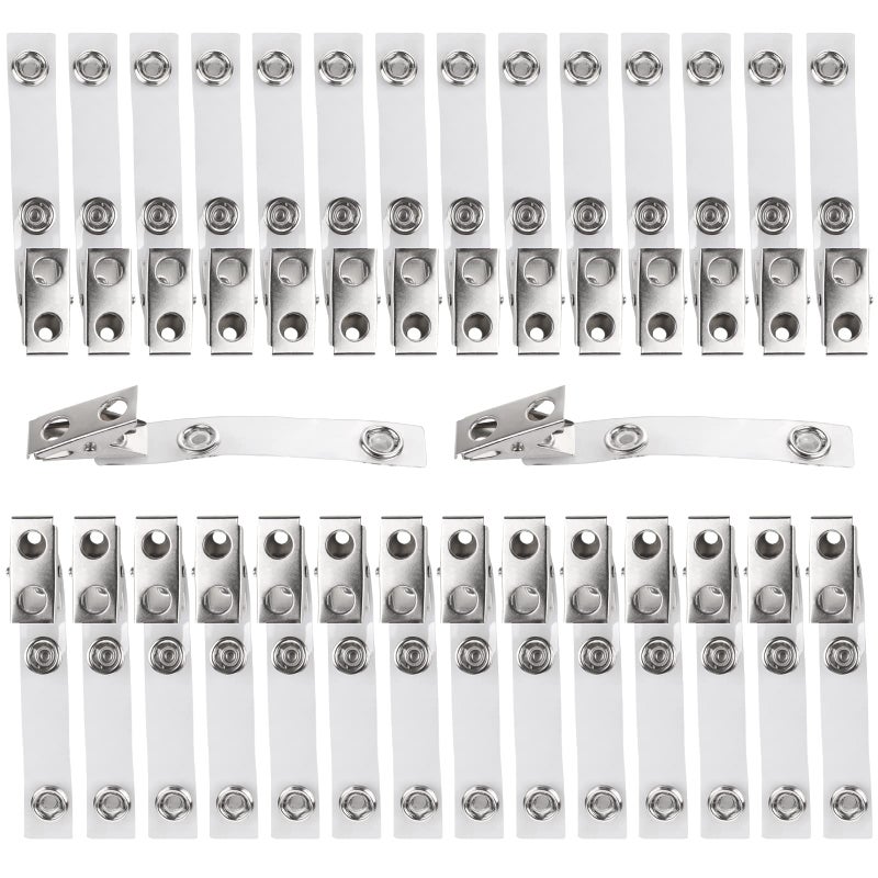 CABAX 30 Pcs Double Hole Metal Badge Clips with PVC Straps, ID Strap Clip Adapter ID Badge Clips for Badge Holders,Office,School, Clear - Image 1